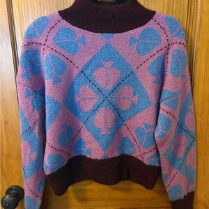 kate spade Blue and Pink Patterned Turtleneck Sweater (NWOT)